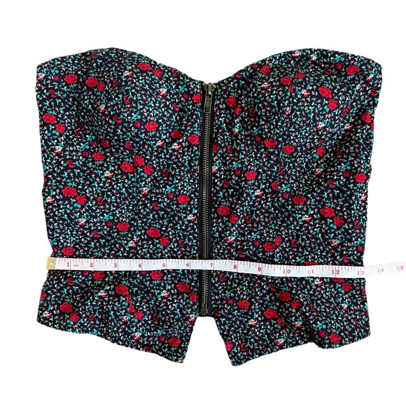 Urban Outfitters Red & Green Floral Front Zip Tuxedo Bustier Strapless Tank Top - Picture 8 of 15